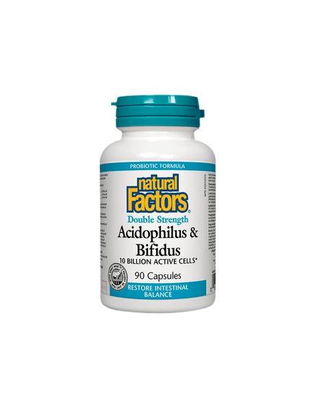 Acidophilus & Bifidus 10 Billion Active Cells Double Strength / Ацидофилус бифидус, 10 милиарда активни пробиотици, 90 капсули - Feel You