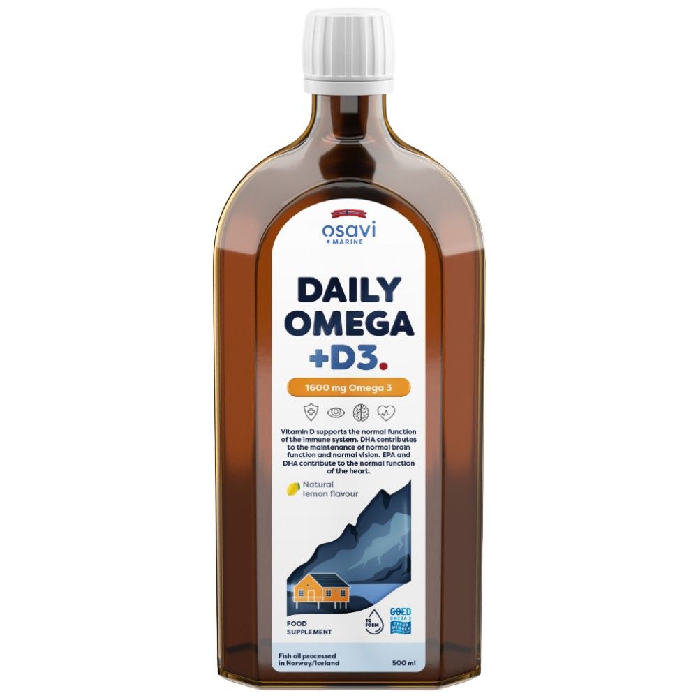 Denní omega + D3 kapalina | Přírodní citronová ochucená - 500 ml
