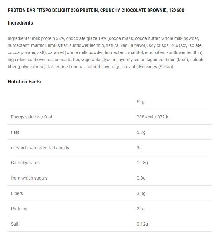 Delight+ Crunchy Protein Bar Chocolate Brownie - 12 x 60 grams