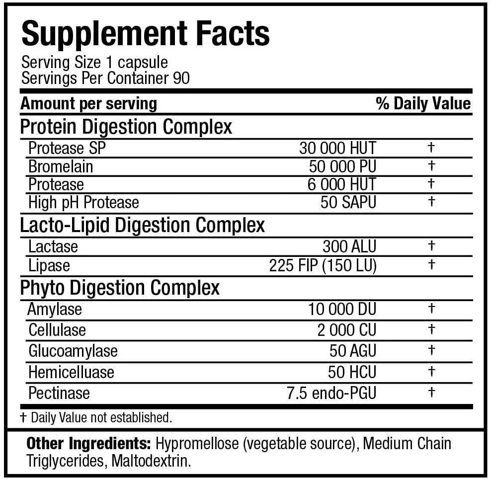 Enzimas digestivas/absorción de proteínas óptimas - 90 cápsulas