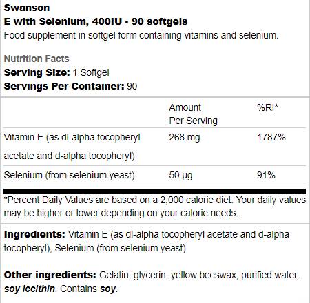 E with Selenium 400 IU - 90 Gel capsules