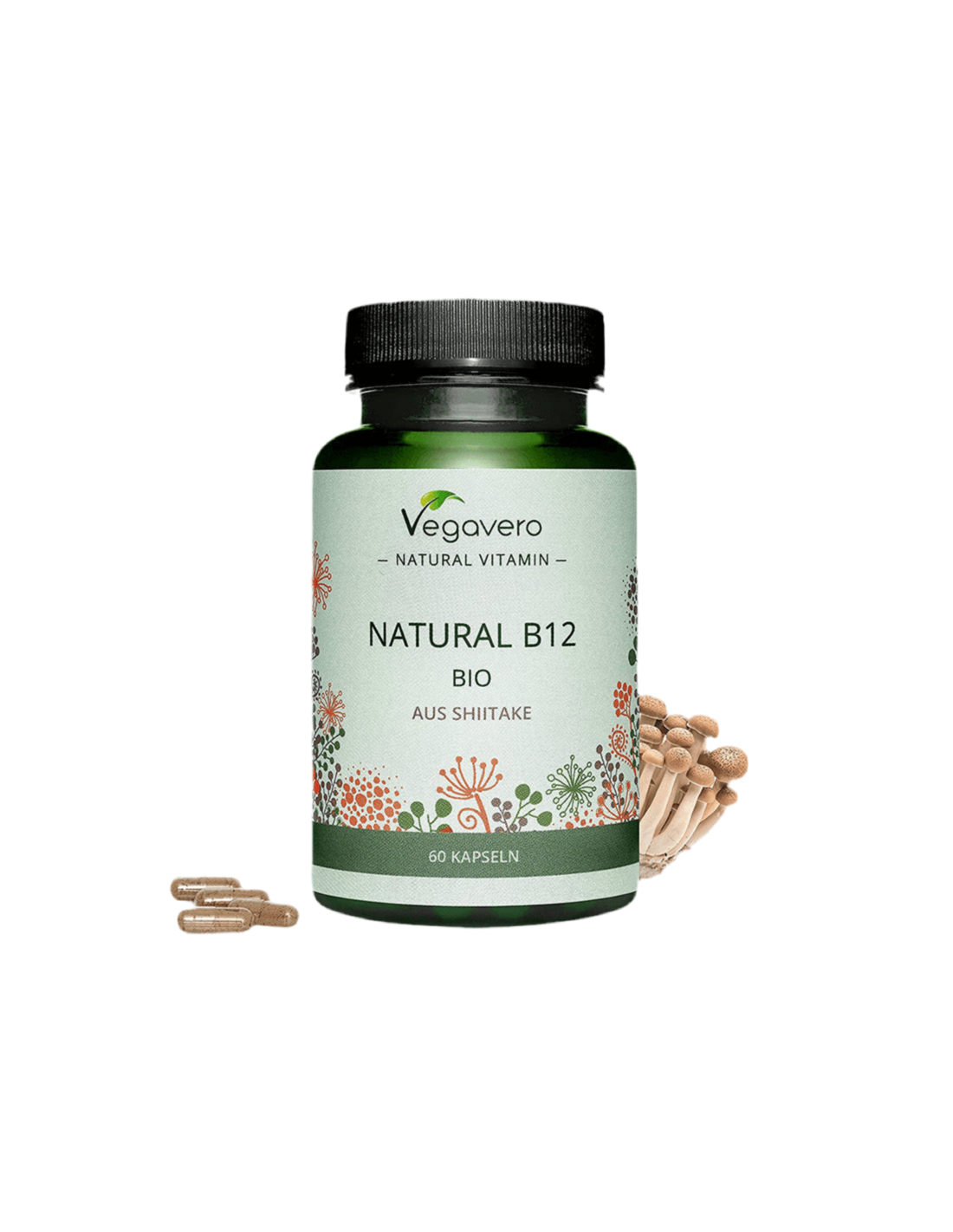 Natural B12 BIO aus Shiitake/ Витамин В12 (от био медицински гъби шийтаке), 60 капсули, 100% Vegan Vegavero - Feel You