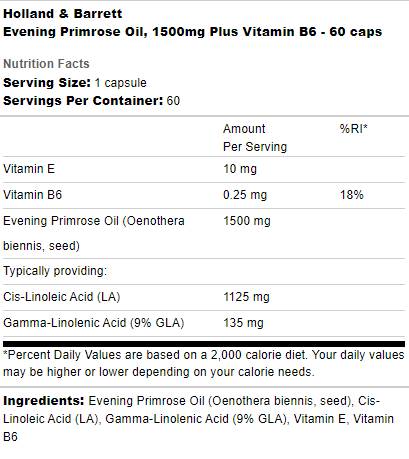 Óleo de Prímula Evening 1500 mg | Mais vitamina B6 - 60 cápsulas