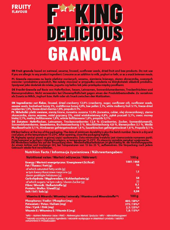 F**KING Delicious Granola | Fruity - 300 grams