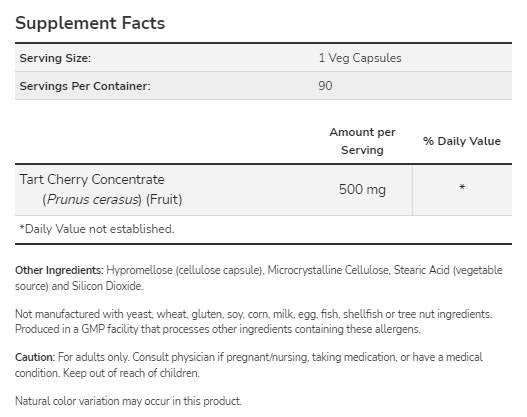 Tart Cherry 500 mg - 90 капсули - Feel You