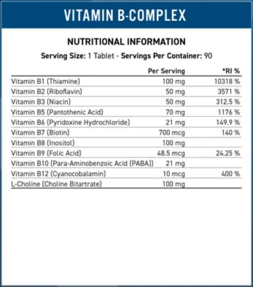 Vitalidade complexa de vitamina - B - 90 comprimidos