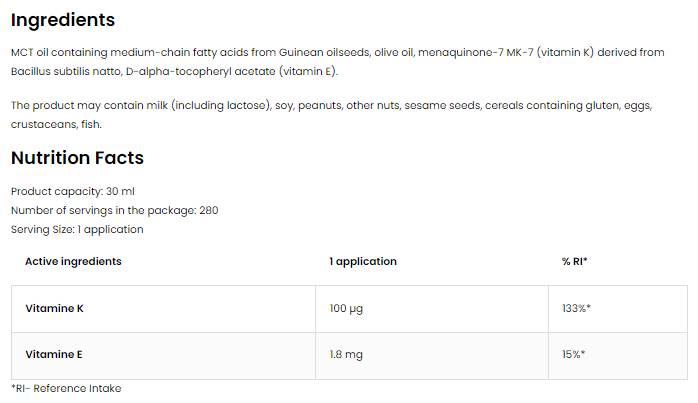 Vitaminas K2 MK-7 purškalas 30 ml