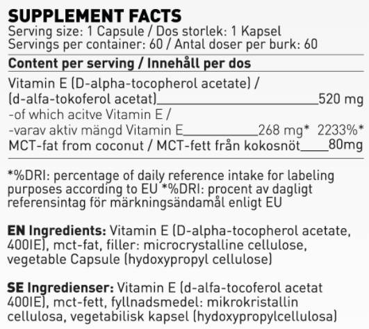 Vitamina E 400 UI | Com óleo MCT - 60 cápsulas