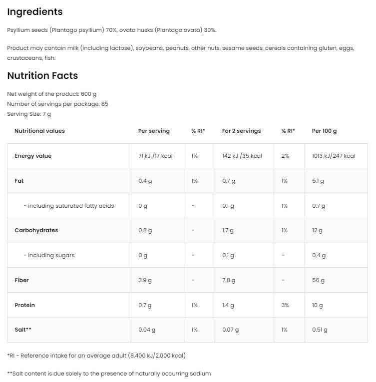 Fiber Psyllium / Vege 600 grams