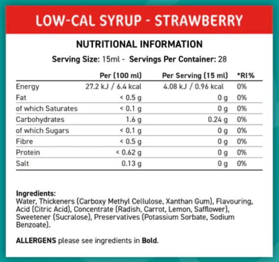 Fit Cuisine Low-Cal Syrup | Strawberry - 425 ml