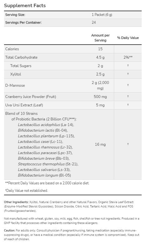 Cranberry mannose + probiootikumid | Naistele liikvel - 24 x 6 grammi