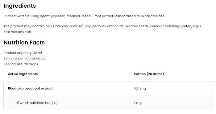 Rhodiola Rosea fällt | Rhodiola Root Extrakt 30 ml