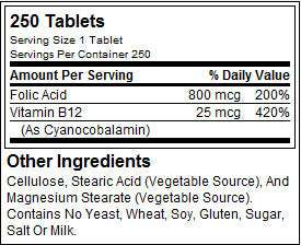 Foliumzuur 800 mcg - 250 tabletten