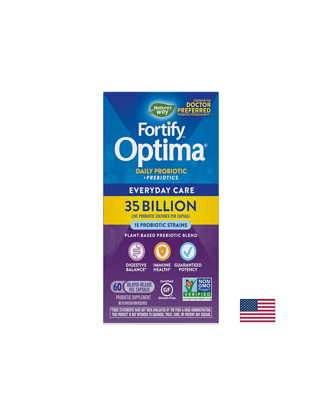 Fortify ™ Optima® Daily Probiotic + Prebiotic - Fortify Probiotic + Prebiotics, 35 miliard aktivních probiotik, 60 kapslí Nature's Way