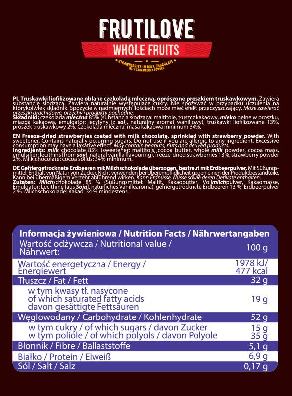 FrutiLove | Strawberries in Milk Chocolate & Strawberry Powder - 200 grams