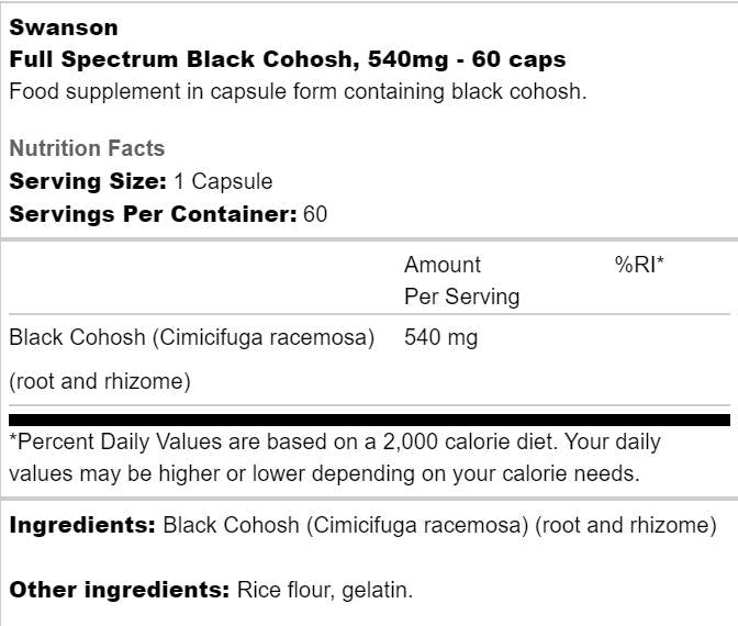 Voll Spektrum Black Cohoshos 540 mg - 60 Kapselen