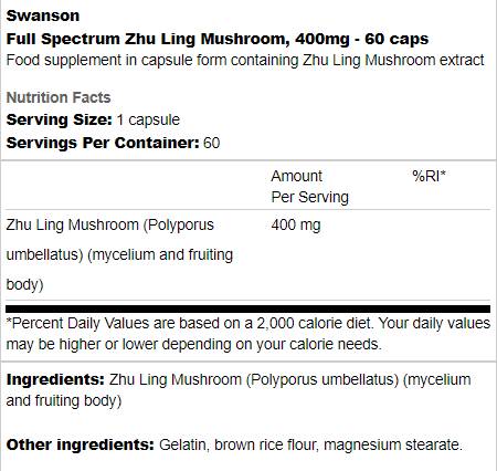 Spectrum completo Zhu Ling Mushroom 400 mg 60 Cápsulas