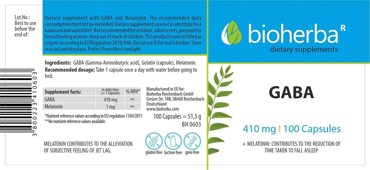 GABA 410mg | + Melatonin 1 mg - 100 capsules