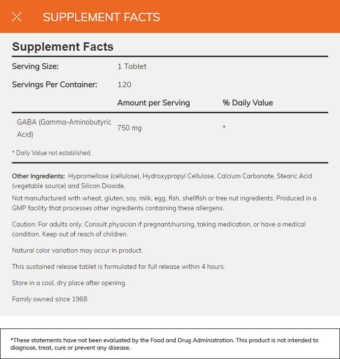 GABA 750 mg / liberação sustentada - 120 comprimidos