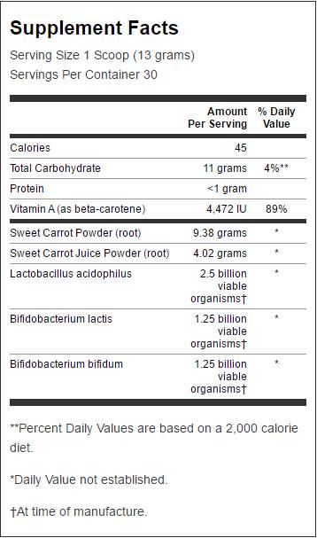 Suco de cenoura doce em pó com probióticos 402 gramas