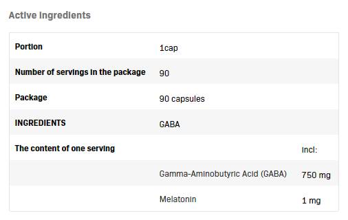 GABA 750 mg | su 1 mg melatonino - 90 kapsulių