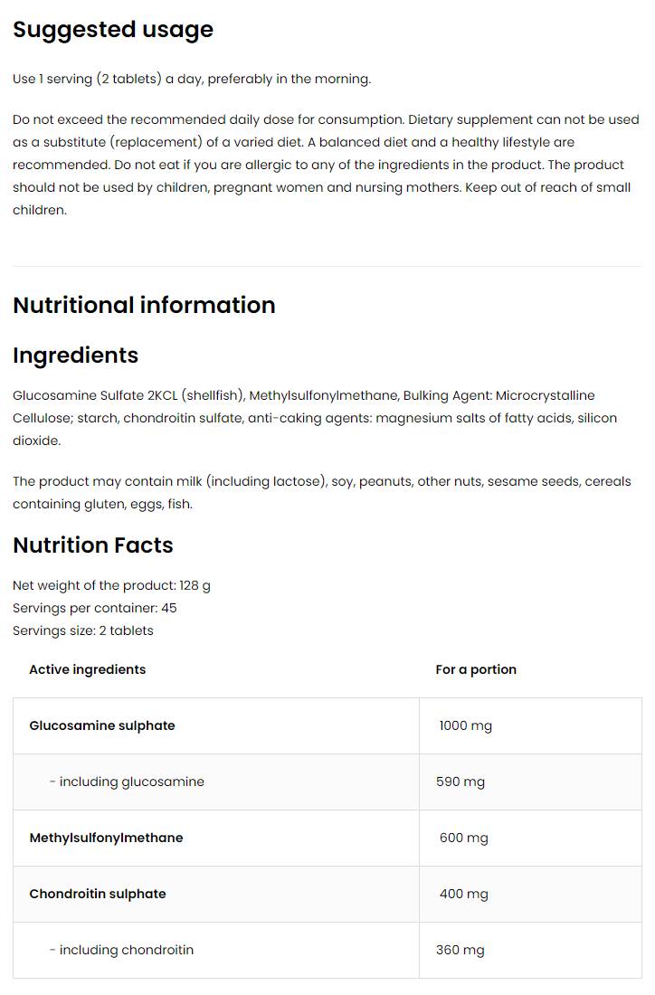 Glükoosamiin + MSM + kondroitiin - 30 tabletti