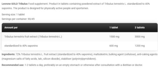 Gold Tribulus 1500 mg - 90 Tablets