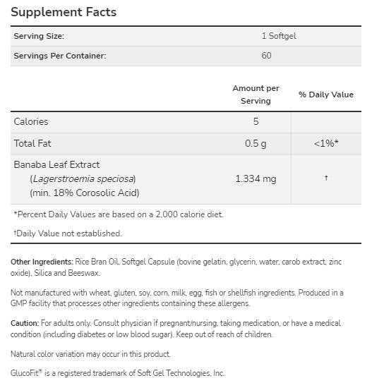 GlucoFit®  | Banaba Leaf Extract - 60 Гел капсули - Feel You