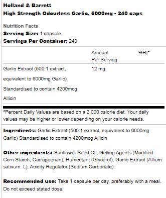High Strength Odorless Garlic 6000 mg - 240 capsules