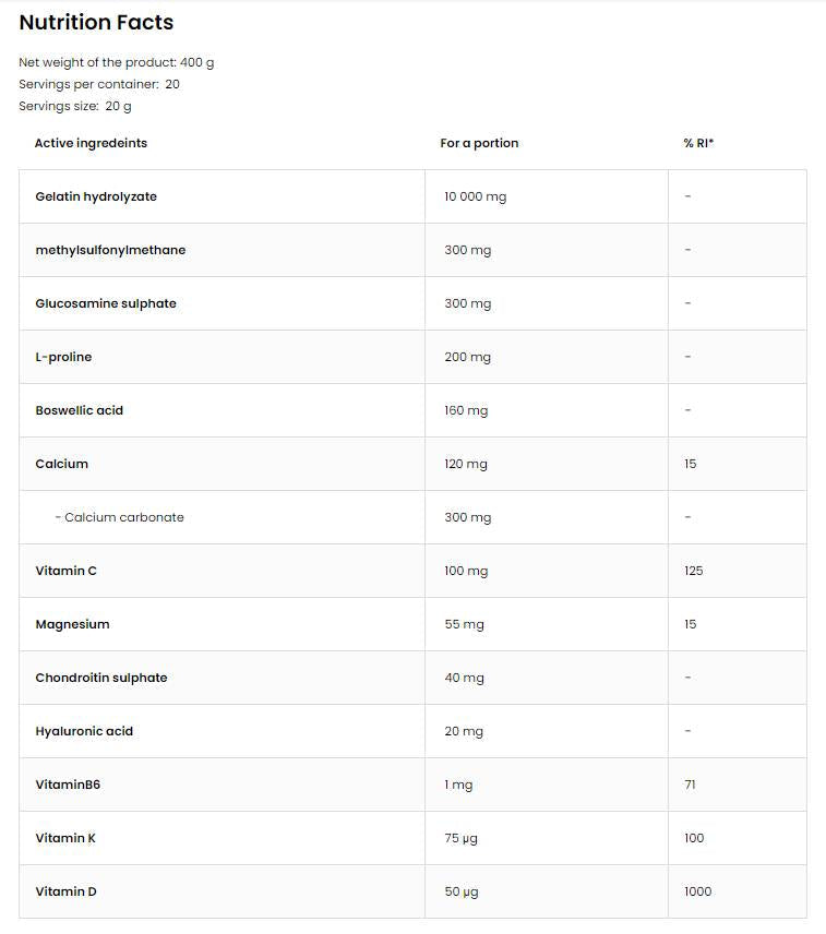 Flex Regen | Kolagenas + gliukozaminas, chondroitinas, MSM, hialurono rūgštis 400 gramų