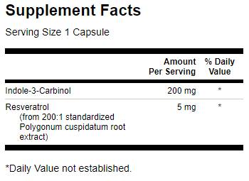 Indole-3-carbinol com cápsulas de resveratrol 200 mg-60