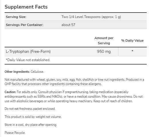 L-Tryptophan Powder - 57 грама - Feel You