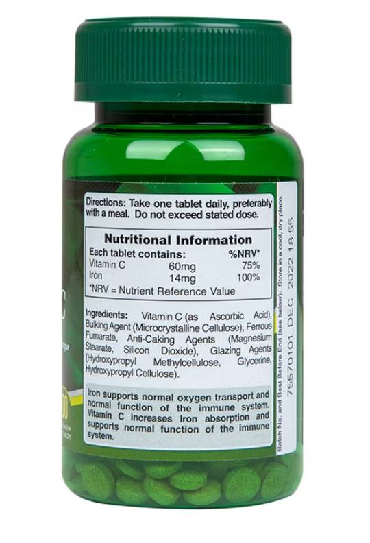 Iron 14 mg & Vitamin C 60 mg - 100 Tablets
