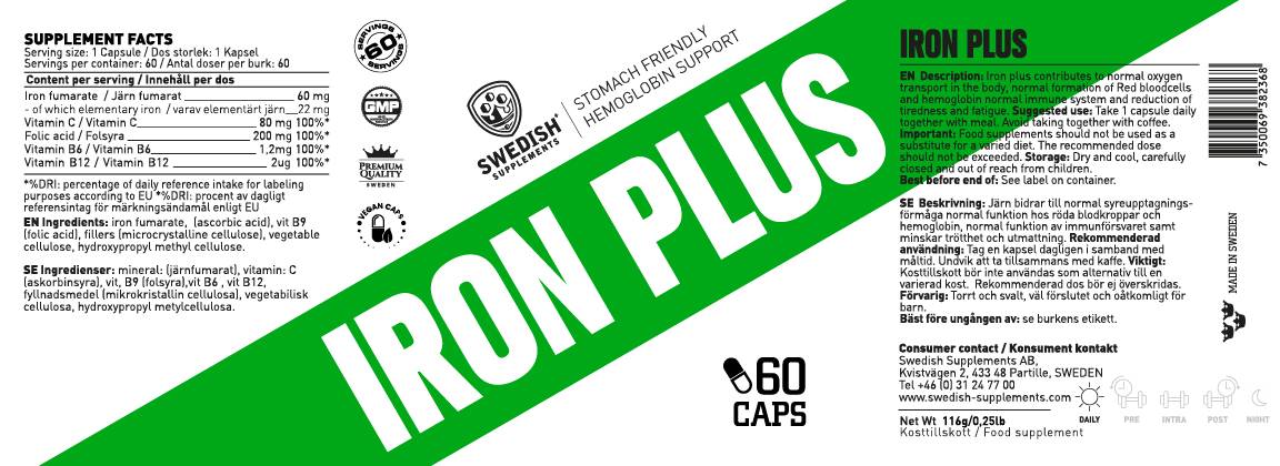 „Iron Plus“ / su vit C & folio rūgštimi / - 60 kapsulių