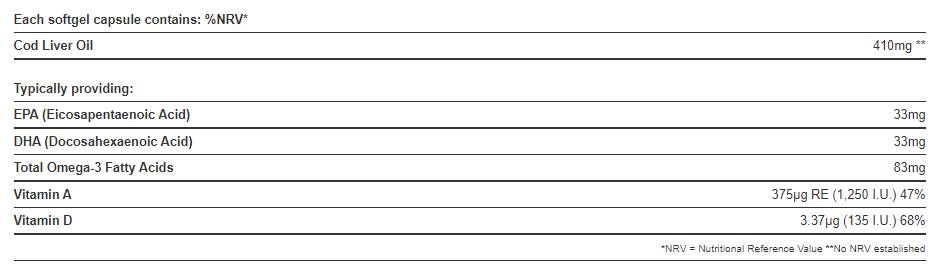 Tiszta tőkehal -májolaj 410 mg / A & D -vitaminnal - 60 gélkapszulával