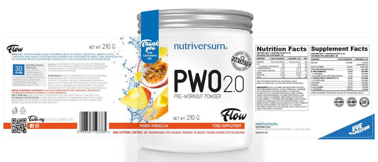 PWO 2.0 FLOW | Pre -Workout Powder - 210 grams