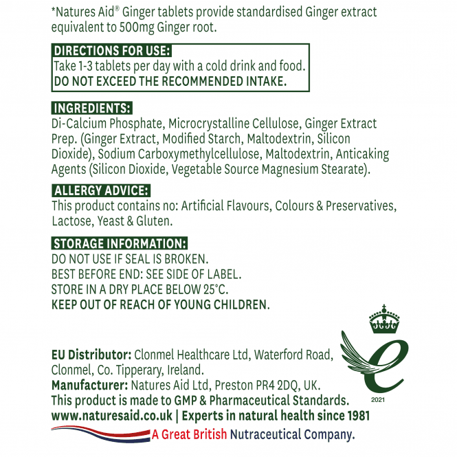 Ginger Root 500mg 90 tablets NaturesAid