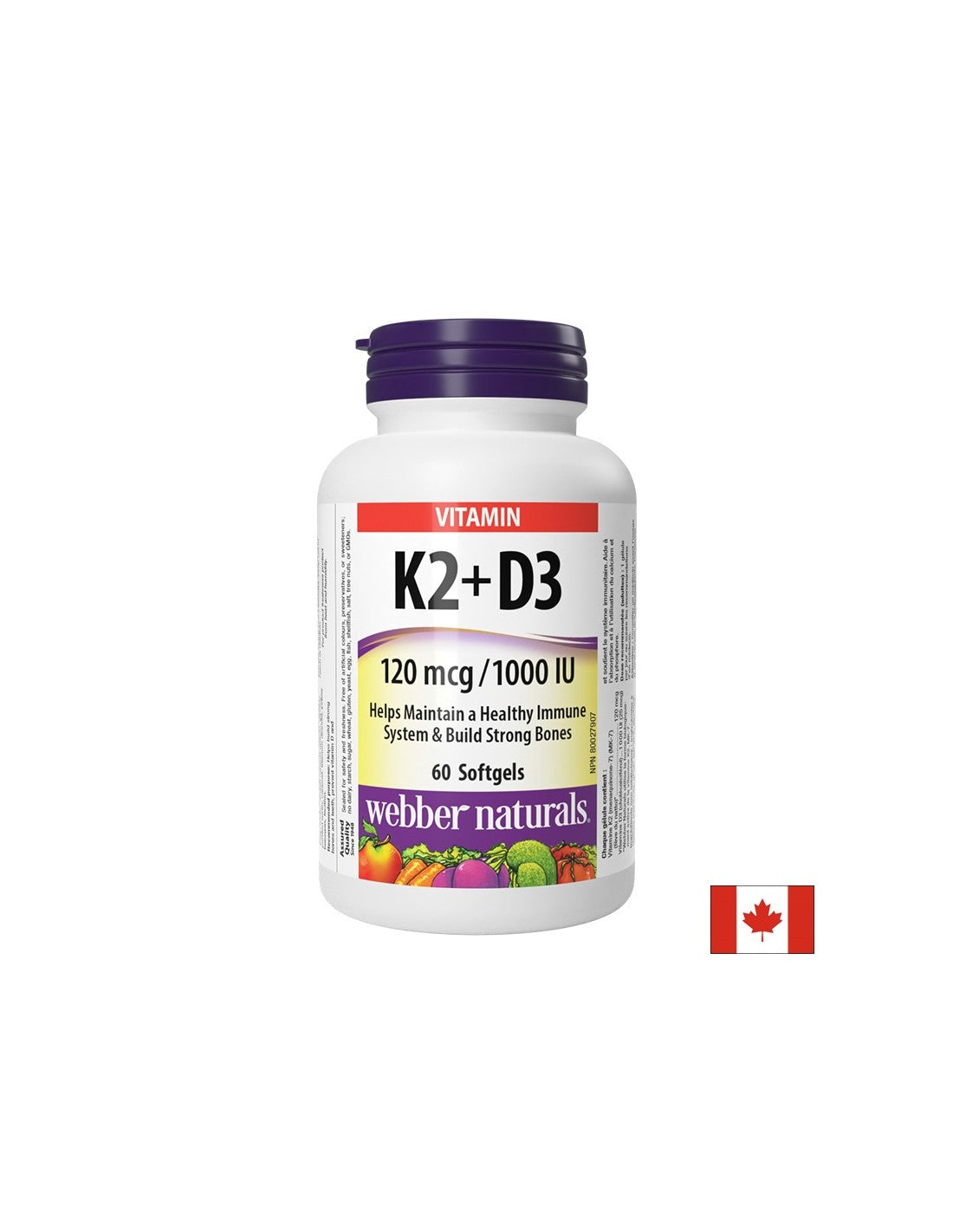 In support of bones and teeth - Vitamin K2 120 µg + D3 1000 IU/ 25 µg, 60 softgel capsules/ 60 doses