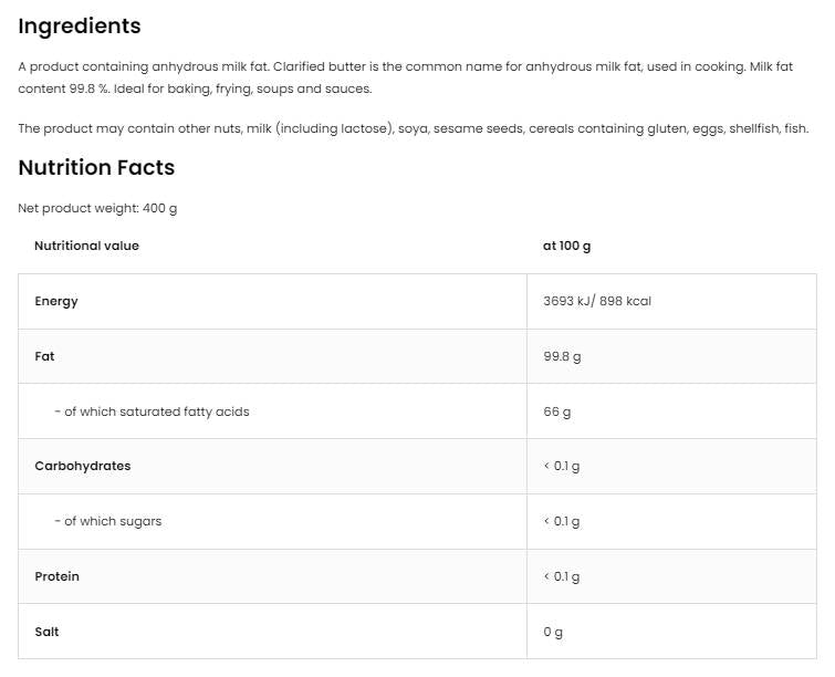 Clarified Butter 99.8% Milk Fat 400 грама - Feel You
