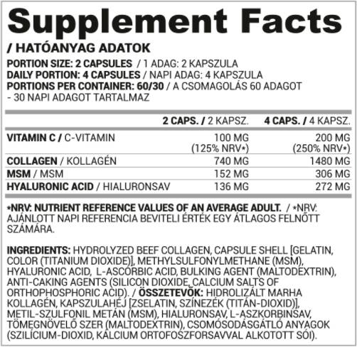 Colagen, hialuron, MSM + Vitamina C - 120 capsule