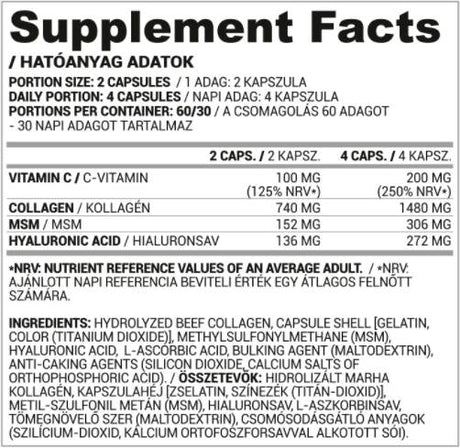 Kolagen, hijaluron, MSM + vitamin C - 120 kapsula