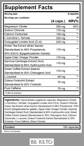Keto Burn + Caffeine - 180 capsules