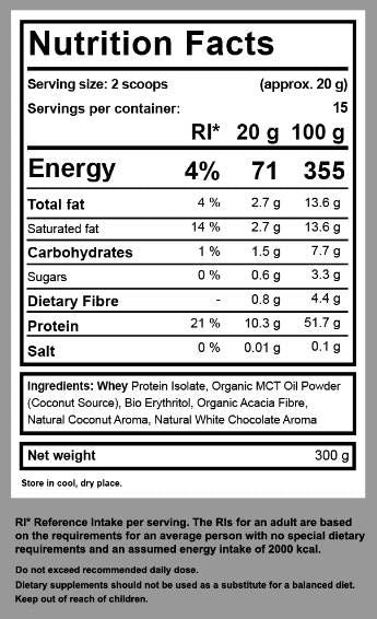 De Keto Whoy Isolate + MCT - 300 Gramm