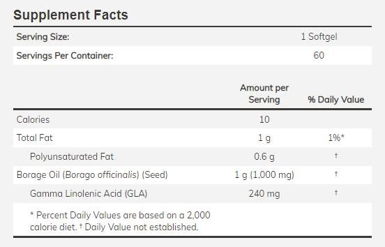 Óleo de borragem 1000 mg - 60 cápsulas de gel