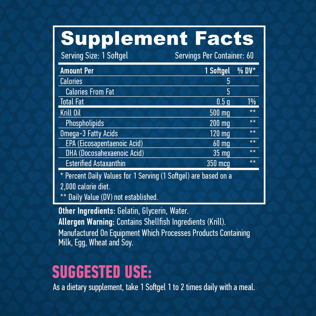 Krill Oil 500mg / 60 Softgels.