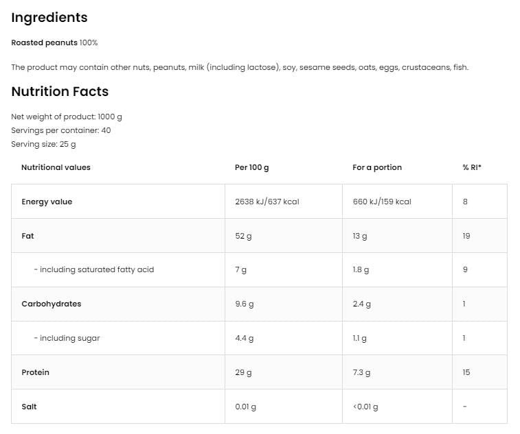 100% Peanut Butter Smooth - 500 grams