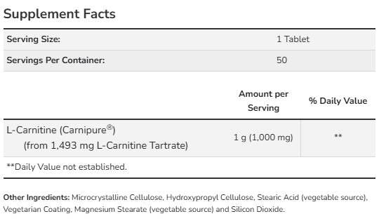 L-karnitinas 1000 mg | CARNIPURE® - 100 tablečių