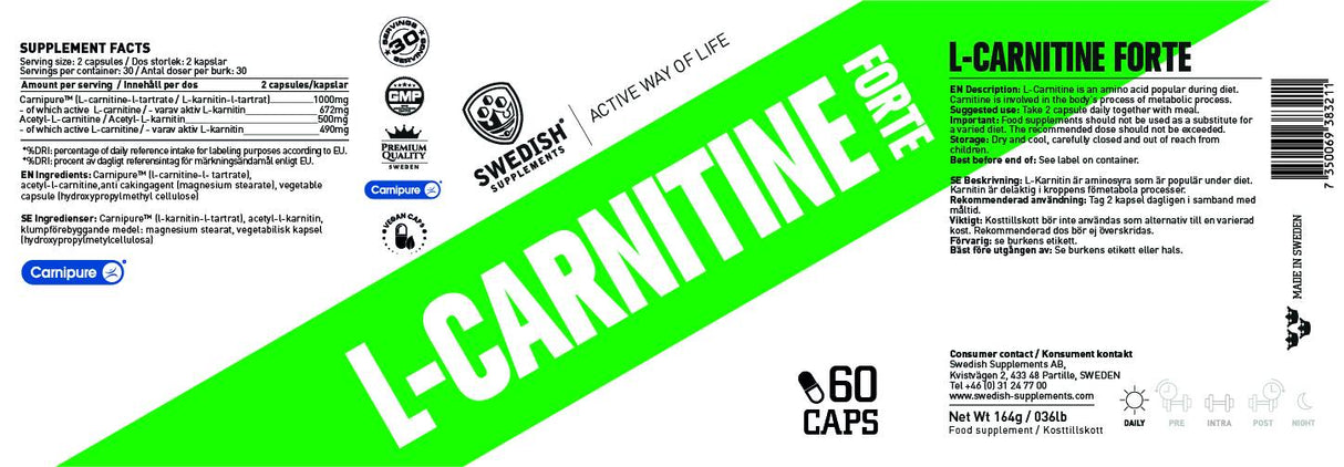 L -karnitinas forte / carnipure® + acetil - 60 kapsulės