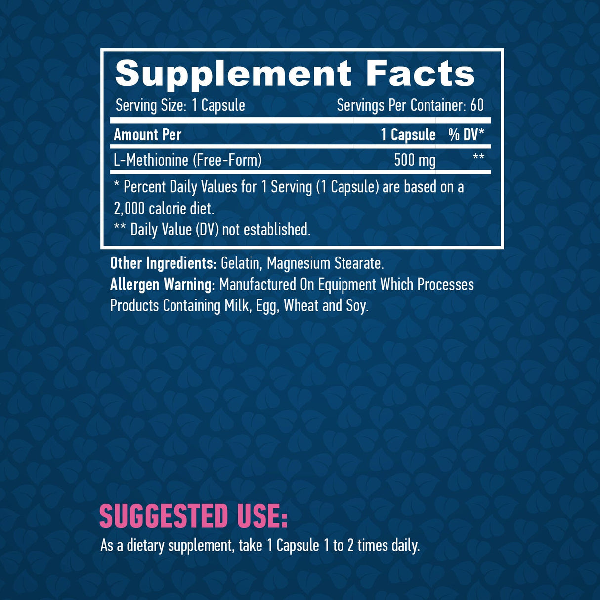 L-Methionine 500mg / 60 Caps.