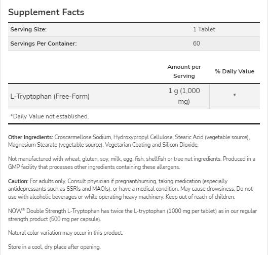 L-Tryptofan 1000 mg | Podwójna siła - 60 tabletek
